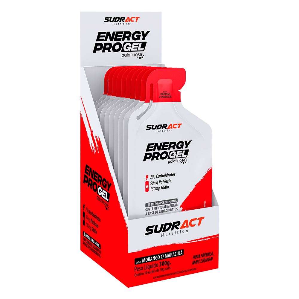 Sudract Nutrition Energy Pro Gel Display 10 Sachês De 30g - Gel de Carboidrato Sem Cafeína