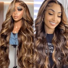 NATAN 巴西发 26 英寸 200% 密度高清蕾丝前假发，金色短款波浪真人发假发，13x4 高清蕾丝前额预拔婴儿发，漂白发结，4/27 渐变色假发，自然发际线女士假发 - S4/27 - 查看 4