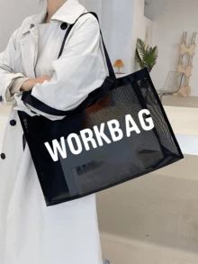 Portable Large Capacity Mesh Tote Bag And Mesh Makeup Bag,Mesh Beach Bag With "WORKBAG" Letter Printing Pattern ,Portable Multipurpose Storage Bag Is An Ideal Shopping Bag, Suitable For Men And Women, Couples, Daily Use, Dating, Birthdays, Holidays, Back To School, Summer, Holidays, Beaches, Travel, Commuting