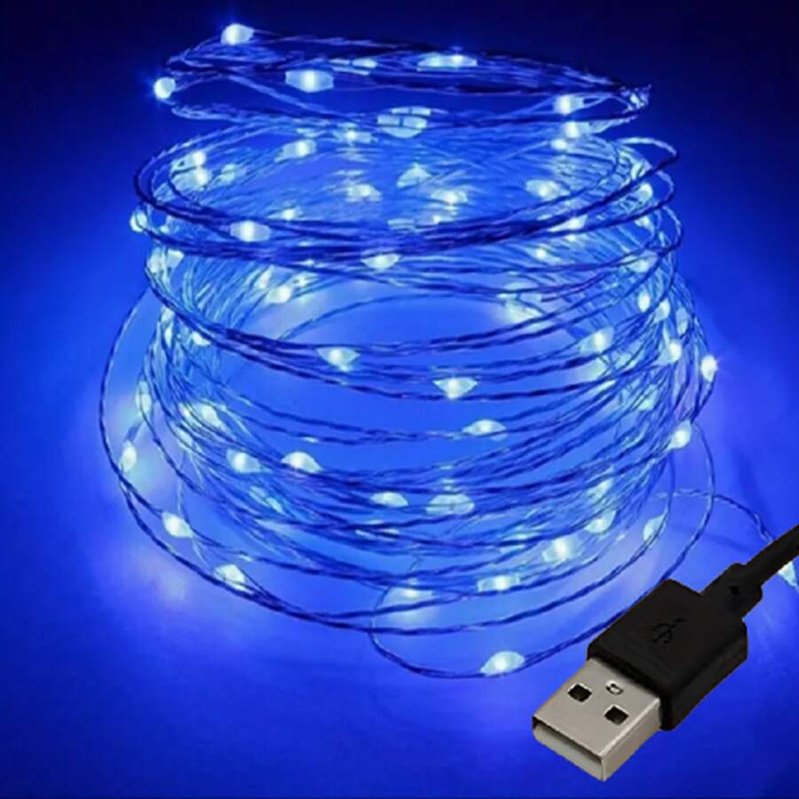 1 串迷你 USB 供电铜线仙女灯,LED 仙女灯串,适用于卧室、圣诞节、派对、婚礼、中心装饰、装饰(2 米/5 米/10 米/78-394 英寸暖白/多色/白色) - 藍色 - 查看 1