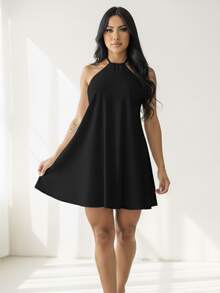 Duna Fresh Summer Halter Short Dress - 黑色 - 查看 5