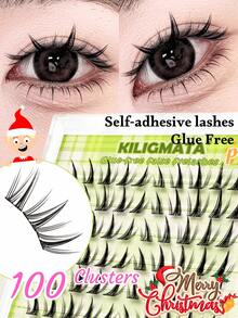 100 Stücke C-förmige gekräuselte Sonnenblumen Selbstklebende Wimpernbüschel - Flauschig und natürlich, neu entwickelter Gelee-Klebstreifen, DIY Wimpernverlängerung ohne Kleber, 12mm Länge, 0,05mm Dicke, wiederverwendbar, perfekt für Katzenaugen-Make-up, koreanischer/japanischer Stil, geeignet für tägliches Make-up, Partys, Cosplay, Halloween oder Weihnachtsaccessoires.