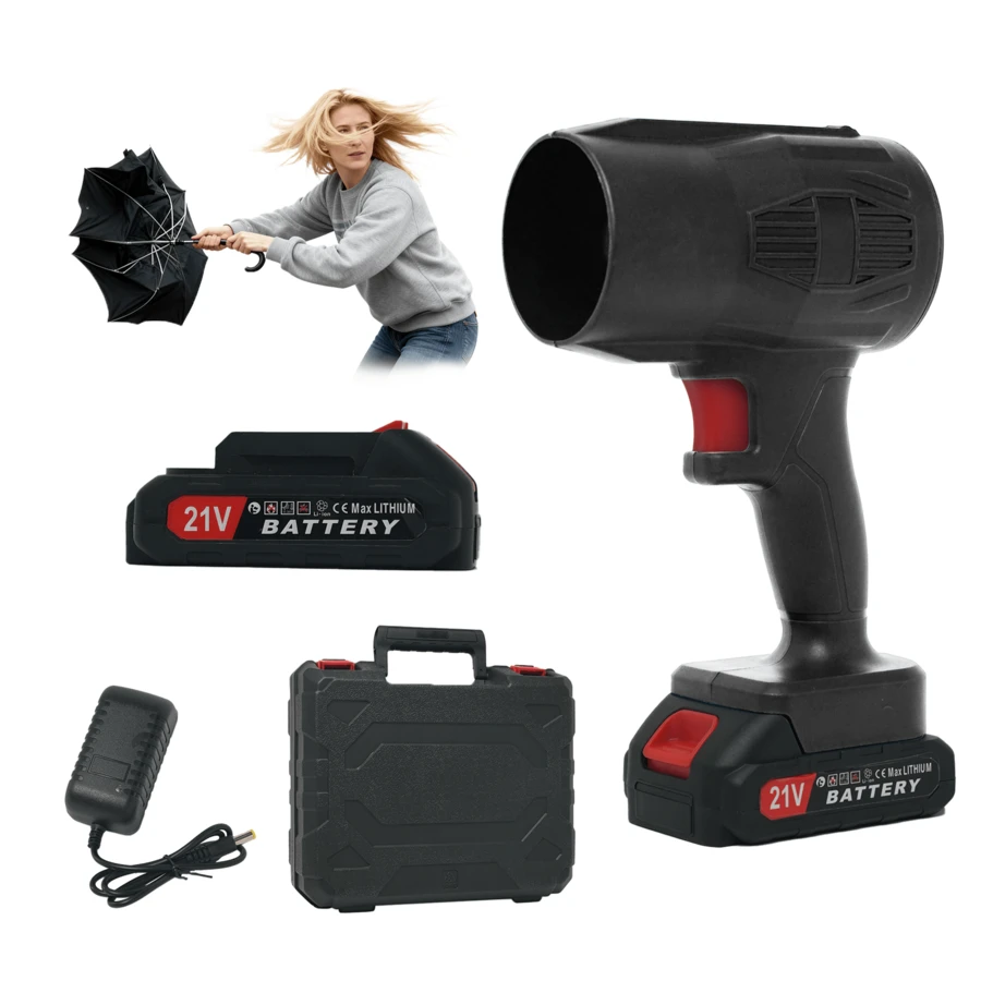 Handheld Black Powerful Blower, Equipped With One 21V Battery, One Charger&Toolbox, 550 Motor 21V 10A, 30000 RPM 75W Power, 50km/H Strong Wind 550g Air Pressure, Multi-Scene Use For Camping, Car, Lawn, Indoor Dust Cleaning, Home & Outdoor Use, Gift - 黑色 - 查看 1