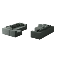 188Inch Corduroy Modular L Shaped Sectional Sofa Luxury Floor Couch Set Upholstered Indoor Furniture FoamFilled Compressed Sofa For Living Room Bedroom 8 PC Free Combination - 軍綠+燈芯絨+8座1 - 查看 6