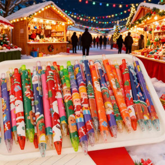 6pcsChristmas Glue Ink Rollerball Pen Set, Cartoon Signature Pens For Exams & Daily Writing, Multiple Festive Designs, Smooth-Writing Retractable Pens Suitable For Office & School SuppliesChristmas