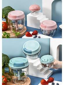 Manual Baby Food Chopper - Mini Kitchen Garlic Crusher & Meat Grinder, One-Pull Blending Device For Infant Puree & Cooking Ingredients.