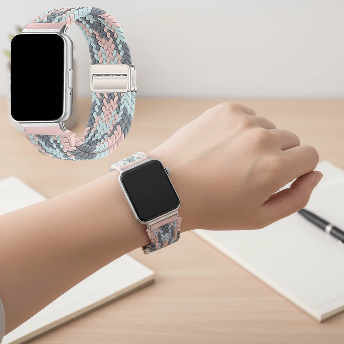 1条快拆式编织磁吸表带，兼容三星Galaxy Fit 3，男女通用，尼龙弹性表带，运动手表表带，适用于Galaxy Watch Fit3