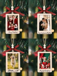 Fröhliche Weihnachten Bilderrahmen Ornamente, Weihnachtsbaum Hängedekoration, erste Weihnachten von Herrn und Frau, leere Holzbilderrahmen, Paar Bilderrahmen Ornament, DIY Foto Aufhänger für Zuhause, Weihnachts-Hochzeitsfoto Dekoration für Zuhause, Weihnachts Heimdekoration