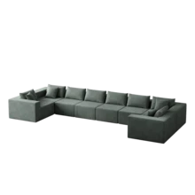 188Inch Corduroy Modular L Shaped Sectional Sofa Luxury Floor Couch Set Upholstered Indoor Furniture FoamFilled Compressed Sofa For Living Room Bedroom 8 PC Free Combination - 軍綠+燈芯絨+8座1 - 查看 5