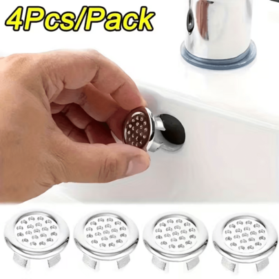 4pcs Chrome Plated Plastic Sink Overflow Cover Trim - , Smooth Design With Perforated Drain Hole, Easy Snap-In Installation For Kitchen And Bathroom Sinks, Corrosion Resistant Replacement Parts, Sink Overflow Protection