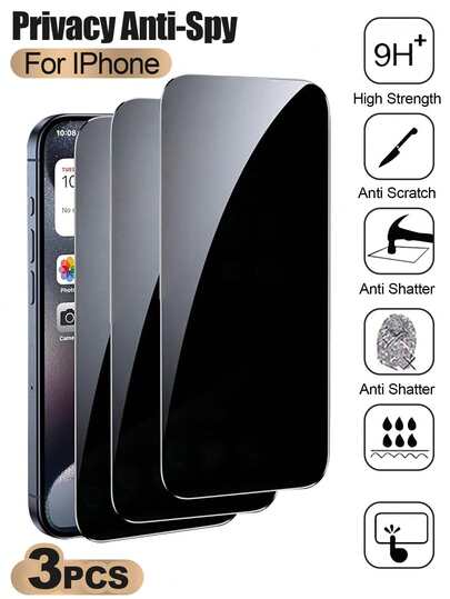 3 Stücke Sichtschutz Gehärteter Schutzfilm, kompatibel mit 16/15/14Pro Max/14/13 Pro Max/12, umfassender Schutz der Bildschirmprivatsphäre, hochauflösender stoßfester Schutzfilm, augenschonender Handyfilm, geeignet für IX-16 Serie.