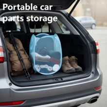 1 件简约透气便携式防潮可折叠洗衣篮 - 可折叠洗衣篮，适用于家庭卧室浴室，便携式可折叠储物篮，带侧袋 - 旅行、旅行、通勤必备 - 藏蓝色 - 查看 9