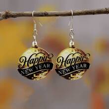 Happy New Year Disco Ball Earrings: With "Happy New Year" Lettering & Disco Ball Elements. Perfect For New Year's Eve Parties, Festive Celebrations. Ideal Gift For Party - Goers, Women & Girls Who Love New Year - Themed Accessories - Multicolor - View 6