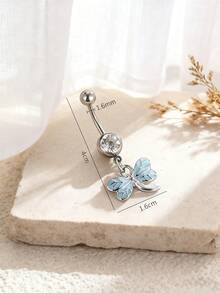 1pc Minimalist Butterfly Zirconia Navel Ring, Women Belly Button Piercing Jewelry