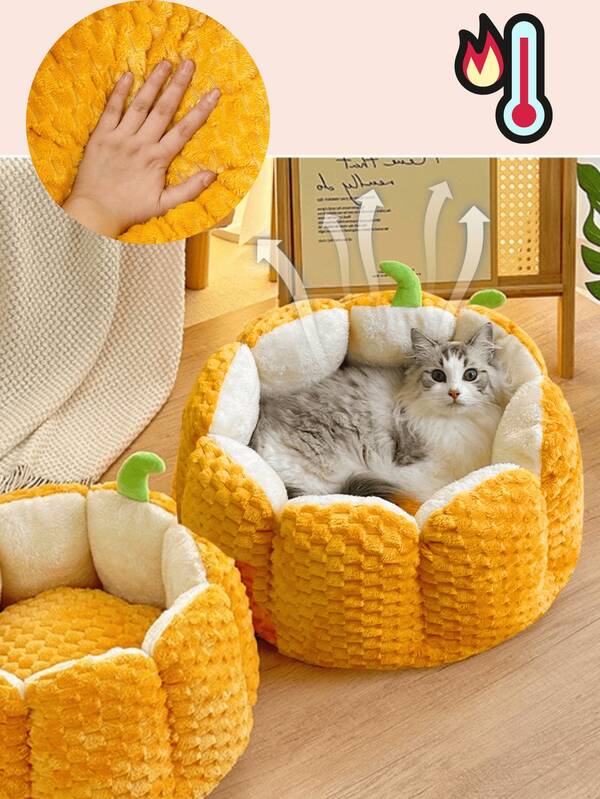 1/2 PCS Pumpkin Shape Comfortable Cat Nest. Cute Soft Kitten Bed. Cat House Breathable Cat Sleeping Is Suitable For Small And Medium-Sized Cats To Sleep In All Seasons, Pet Nest Mat, Warm And Breathable, Plush And Soft Fabric, Universal In All Seasons, Can Be Used With Summer Cool Mat Mats, Pumpkin Shape Cartoon Design, Cute And Fashionable Pet Supplies Pet Bed, Can Be Washed Without Fear Of Dirt