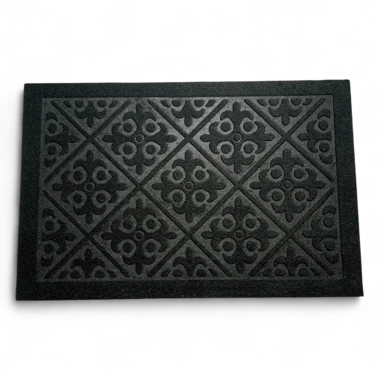 Tapete de Entrada Exterior con Diseño de Rombos y Flores Antiderrapante Alfombra Decorativa para Casa Uso Interior y Exterior - Negro - Ver 1