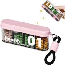1 Piece Portable 4-Compartment Pill Box With Lanyard And Keychain - Plastic Pill Box With Transparent Compartments, Daily Medication Planner System, Outdoor Medicine Container Pill Organizer, Large Divided Storage Box