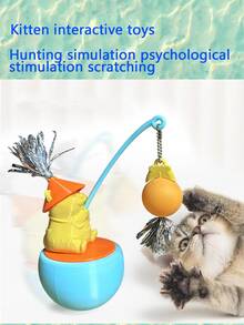 New Cat Toy Set: Teaser Wand + Cute Tumbler Scratching Ball, Self-Playing For Boredom Relief Cat Teasing Tumbler Interactive Self-Amusing Entertaining Novelty Wobble Cat Scratch Ball For Puppy Indoor Cats Playing With Ball 360 Degree Rotation Interactive Cat Ball Toy Kitten Game For Hunting Simulation Mental Stimulation Scratching