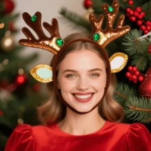 1pc Glitter Reindeer Antler Headband, Cute Deer Ear Hair Hoop, Christmas Party Festival Costume Accessory - Multicolor - View 2