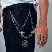 Unisex Gothic Style Silver Double Chain With Skull And Pentagram - Plateado - Ver 2