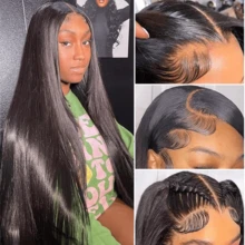 Parrucche frontali in pizzo liscio da 28 pollici, 200 densità, capelli umani vergini brasiliani, 13x6 13x4 5x5, per donne, HD trasparente, pre-sfoltite, senza colla, parrucche frontali in pizzo senza colla, parrucche frontali in pizzo pronte da indossare, capelli naturali neri