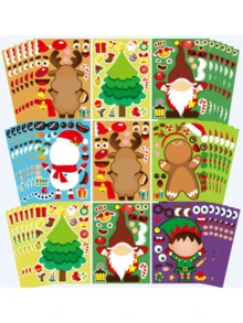 20 pezzi Adesivi per gioco di Natale "Crea una faccia", adesivi natalizi per bambini con Babbo Natale, albero di Natale, pupazzo di neve, renna, per regali di feste natalizie - Multicolore - Visualizzare 1