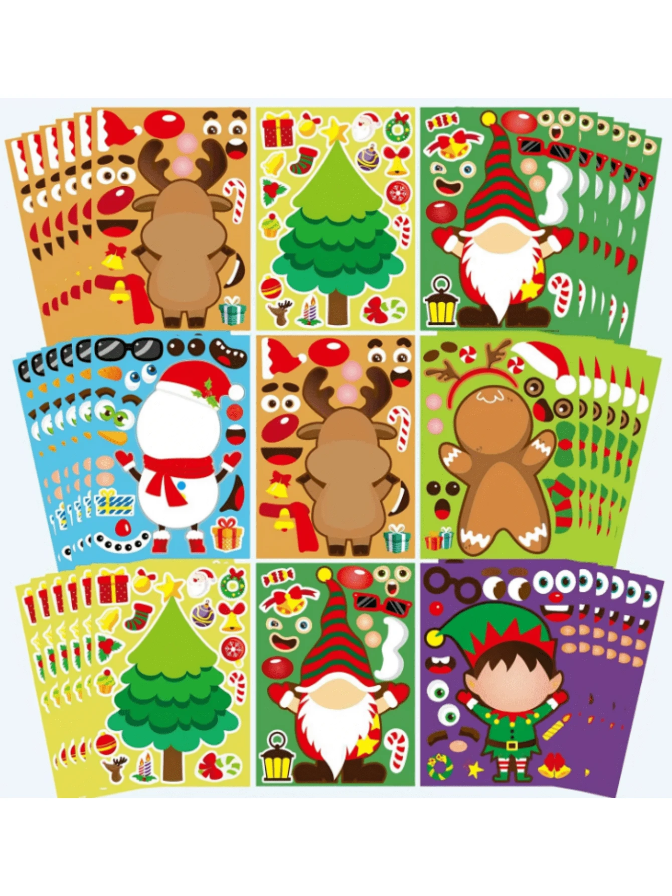 20 pezzi Adesivi per gioco di Natale "Crea una faccia", adesivi natalizi per bambini con Babbo Natale, albero di Natale, pupazzo di neve, renna, per regali di feste natalizie - Multicolore - Visualizzare 1