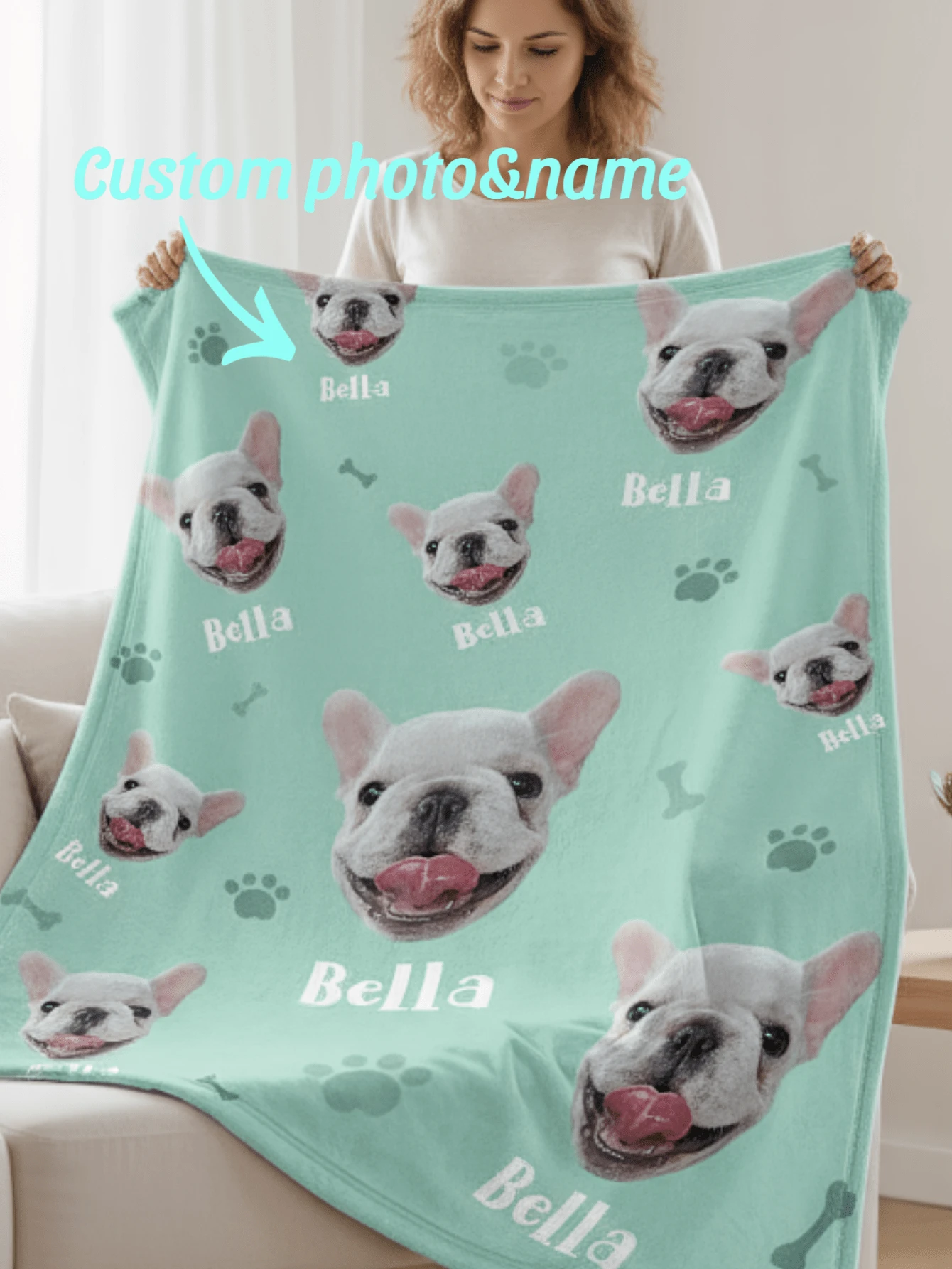 1pc Customized Dog Blanket, Can Print Photos And Names, Photo Blanket Can Customize Dog , Personalized Comfortable Blanket For Daily Use, Ideal Gift For Pet (Dog & Cat) Owners, 5 Sizes/Colors Available, Comfortable, Warm, Soft, Ideal Gift For Boyfriend, Girlfriend, Dad, Mom, Family, Friends, Suitable For Anniversary, Breathable And Soft - Multicolor - View 1