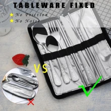 9pcs Stainless Steel Reusable Portable Travel Cutlery Set, Includes Knife, Fork, Spoon, Chopsticks, Straw, With Zipper Pouch, Suitable For Camping And Picnics - Multicolor - View 10