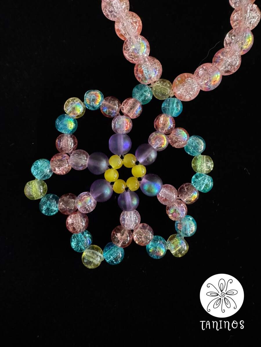 Collar para niñas "Happy Flower" con cuentas de cristal de colores que reflejan destellos de luz, ideal como un accesorio de buena calidad, sus cuentas redondas protegen el cuello de las más pequeñas y coquetas de la casa - Multicolor - Ver 1