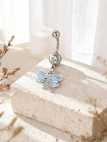 1pc Minimalist Butterfly Zirconia Navel Ring, Women Belly Button Piercing Jewelry