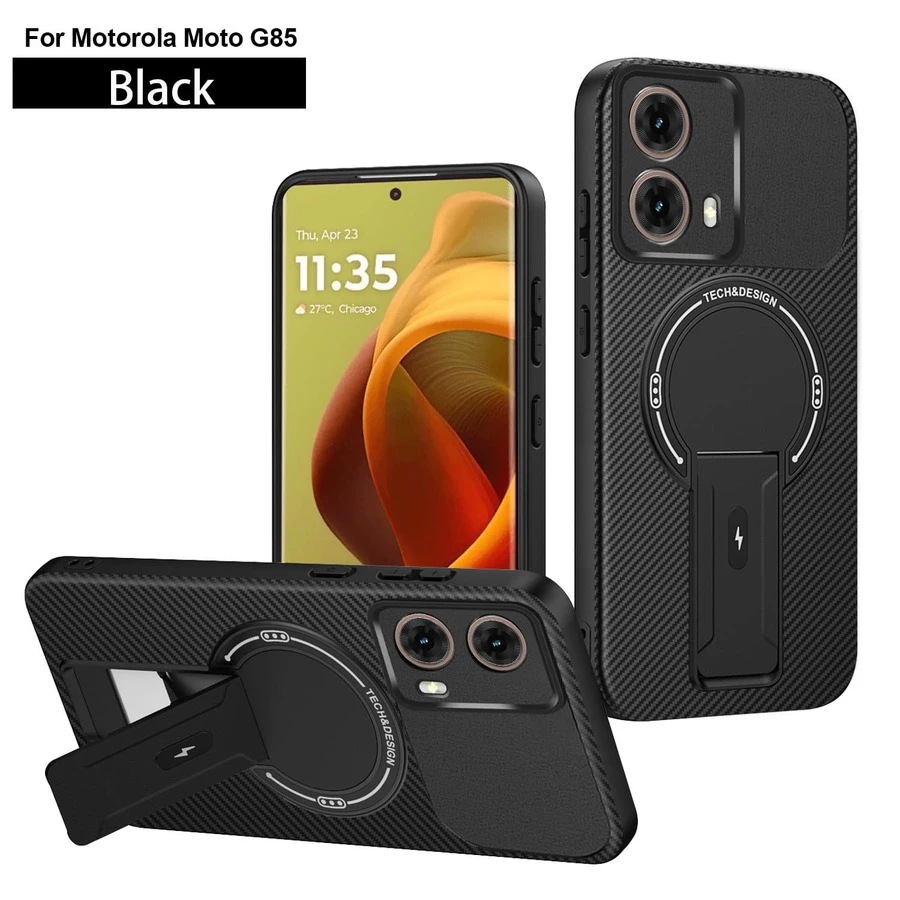 Funda para teléfono MOTO G75 5G/G85 5G con soporte de anillo, protectora y amortiguadora de golpes - Negro - Ver 1