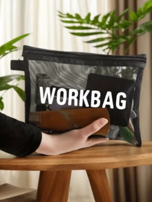 Portable Large Capacity Mesh Tote Bag And Mesh Makeup Bag,Mesh Beach Bag With "WORKBAG" Letter Printing Pattern ,Portable Multipurpose Storage Bag Is An Ideal Shopping Bag, Suitable For Men And Women, Couples, Daily Use, Dating, Birthdays, Holidays, Back To School, Summer, Holidays, Beaches, Travel, Commuting
