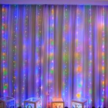 3x3m/3x2m/3x1m LED 窗帘灯，USB 供电，8 种模式遥控仙女灯串，适用于婚礼派对、家庭花园、卧室、户外、室内墙壁、窗户装饰、万圣节、圣诞节，暖白/白色/多色 - 四彩色 - 查看 5