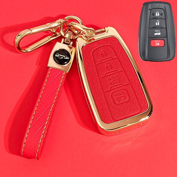 1pc Premium Zinc Alloy Key Fob Cover ForToyota Camry, RAV4, Prado, Highlander, Corolla, CHR, Crown, Avlon GT86 - Sleek Black Protective Case With Metal Key Ring & -Like Texture, Car Key Protection | Elegant Key Case | Highquality Keycase, Car Key Cover,Red,Golden, Gifts