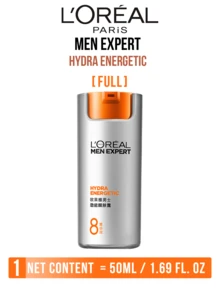 LOREAL Men 8-In-1 Expert Hydra Energetic Lotion 22/50ml, Multi-Functional Revitalizing Moisturizer, Instantly Reduces Fatigue, Brightens Dullness, Niacinamide & Complex Vitamins + Caffeine, Perfect For Men's Anti-Aging Skincare Routine, Smoothes And Firms, For Daily & Travel Use