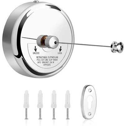 Tendedero Retráctil, Tendedero Retractil de 304 Acero Inoxidable, Aguanta hasta 15 KG, Tendedero de Pared Exterior Resistente con 2.8 m Cuerda Ajustable