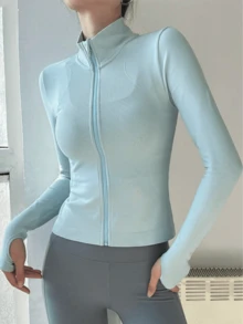 Chaqueta deportiva con cremallera, ultraligera y de protección solar para mujeres, adecuada para correr, ir al gimnasio, yoga,Chaqueta de pana para mujer - Blanco - Ver 5