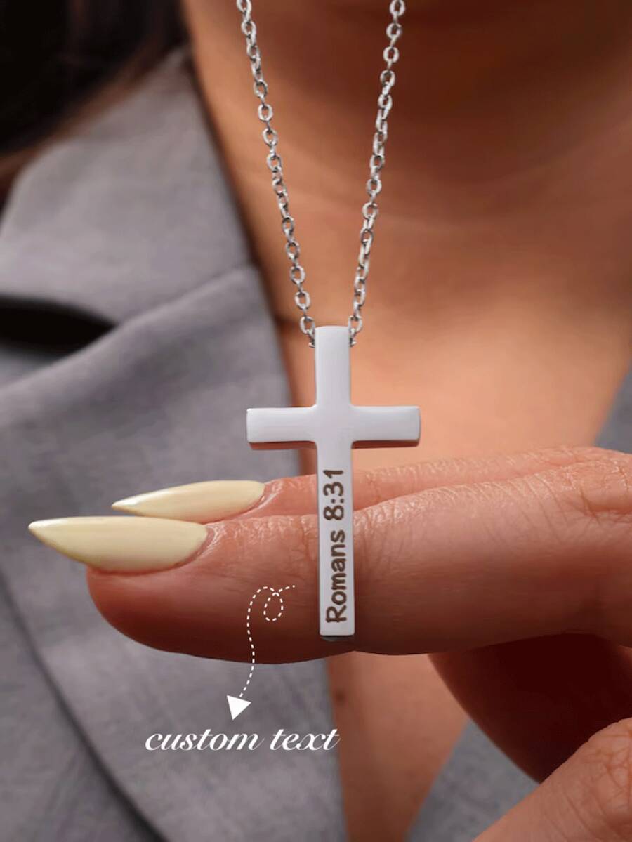 1 Customized Name Necklace, Personalized Cross Necklace Carving, Durable Stainless Steel Gift - Multicolor - View 1