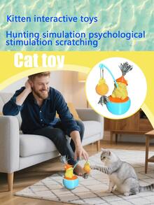 New Cat Toy Set: Teaser Wand + Cute Tumbler Scratching Ball, Self-Playing For Boredom Relief Cat Teasing Tumbler Interactive Self-Amusing Entertaining Novelty Wobble Cat Scratch Ball For Puppy Indoor Cats Playing With Ball 360 Degree Rotation Interactive Cat Ball Toy Kitten Game For Hunting Simulation Mental Stimulation Scratching