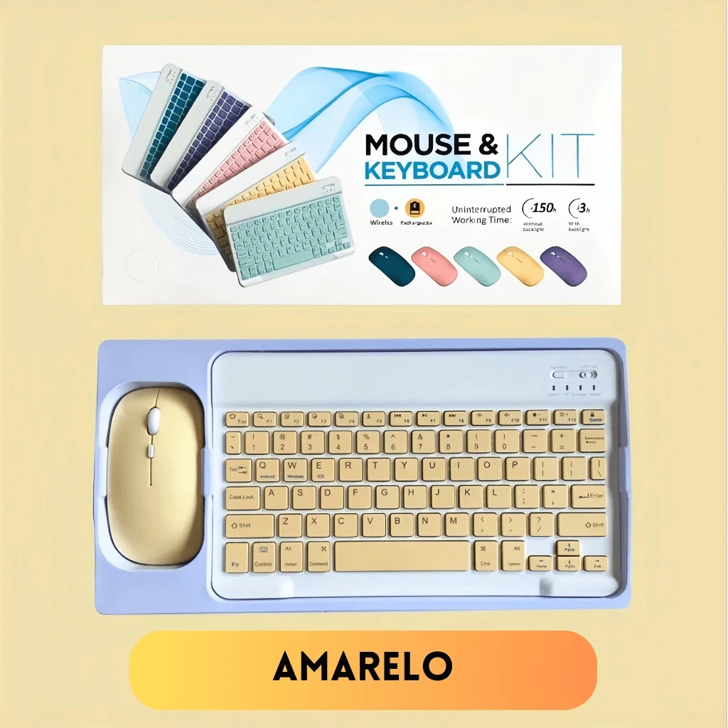 Wireless Keyboard And Mouse Kit Macaron Colorful Bluetooth 5.2 Keyboard With Stand For Tablet IPad Laptop - Màu vàng - Xem 1