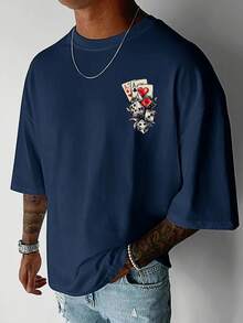 GRDR Men's Summer Printed Graffiti Short Sleeve Fashionable T-Shirt, Suitable For Summer - Navy Blue - View 3