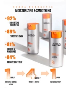 LOREAL Men 8-In-1 Expert Hydra Energetic Lotion 22/50ml, Multi-Functional Revitalizing Moisturizer, Instantly Reduces Fatigue, Brightens Dullness, Niacinamide & Complex Vitamins + Caffeine, Perfect For Men's Anti-Aging Skincare Routine, Smoothes And Firms, For Daily & Travel Use