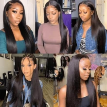 Uveous 26 Inch 13x6 Lace Front Human Hair Wigs 200 Density Pre Plucked Straight HD Lace Wigs Human Hair 5x5 13x4 Straight Lace Frontal Wigs Human Hair Wigs For Women Glueless Wig - Natural Black - Xem 9