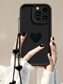 1 Piece Fashionable Black Heart-Shaped Phone Case, Compatible With Apple 12/13 Pro Max, Honor X7, Galaxy A56 5G, Infinix Smart 8, Infinix Hot 40i, Spark 20, Spark 20C, Spark Go 2024, Redmi Note 14 5G, Moto E22/E22i, OPPO A54, Full Coverage Shockproof Protective Cover, Minimalist Design With Wrist Strap, Suitable For Daily Use And Outdoor Carrying Waterproof Anti-Fall Scratch Resistant