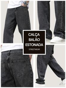 Balloon Pants Men's Jeans Bag Wide Leg Streetwear Faded Graphite Gray - 灰色 - 查看 3