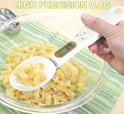 Balança de cozinha digital com visor LCD, precisão de 0,1g a 500g, alimentada por bateria tipo moeda, ideal para controle de porções ao cozinhar e assar. Colheres medidoras eletrônicas e balanças de cozinha especiais de 0,1g, suportam quatro unidades de medida: gramas, onças, grãos e quilates. Você pode controlar com precisão a quantidade de temperos. Embalagem (pilhas incluídas)