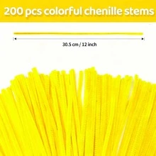 200pcs Fluorescent Yellow Fluff Stems, Handmade Materials, Suitable For DIY Craft Projects, Fluff Stems, Fluff Stem Crafts, Creative Handmade Fluff Stems For Making Flowers, Fluff Stem Crafts, Home & Holiday DIY Craft Supplies/Fluorescent Yellow - Multicolor - View 15