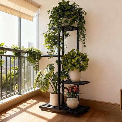 A Versatile 4-Tier Metal Plant Stand - For Indoor And Outdoor Use, Patio, Garden, Balcony And Living Room Decoration Living Room Decoration | Decorative Plant Stand | Rustproof Construction