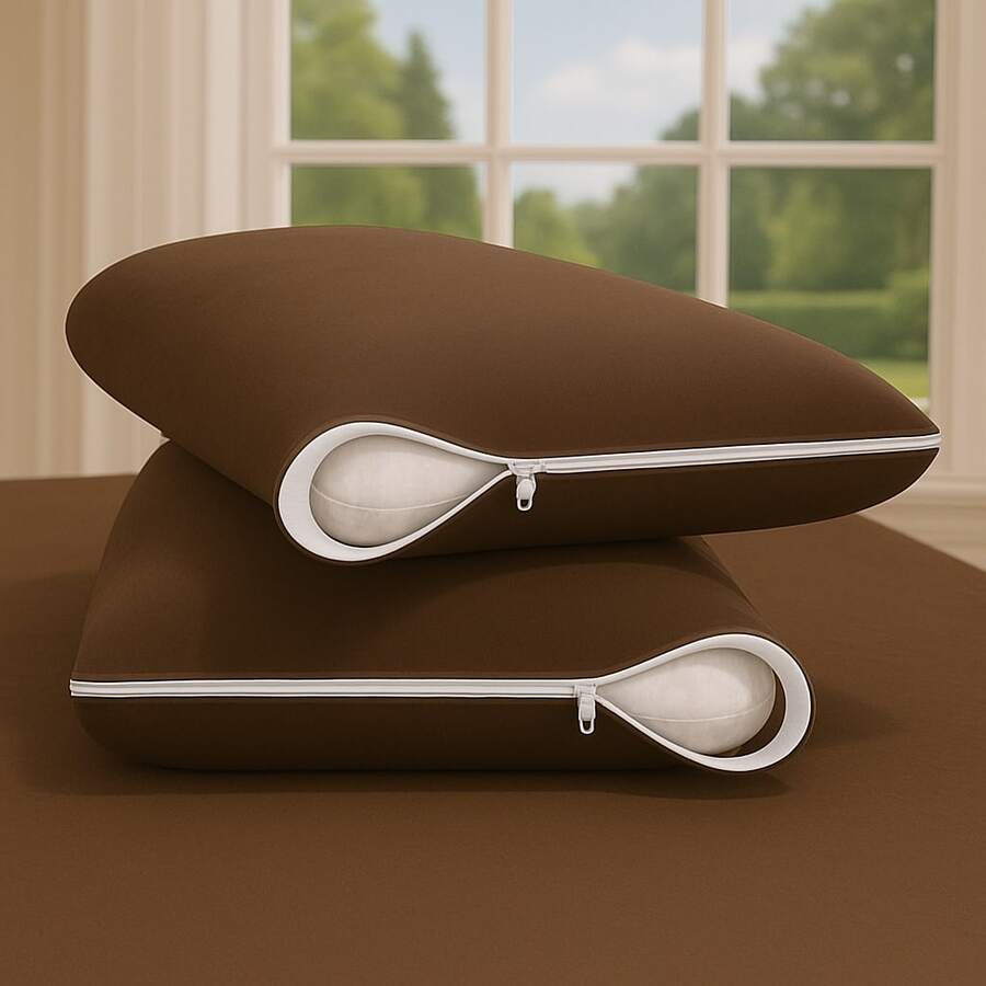 4 Gel Mesh/Helanca Pillowcase Protective Covers 50cm X 70cm With Zipper - Rust Brown - View 1